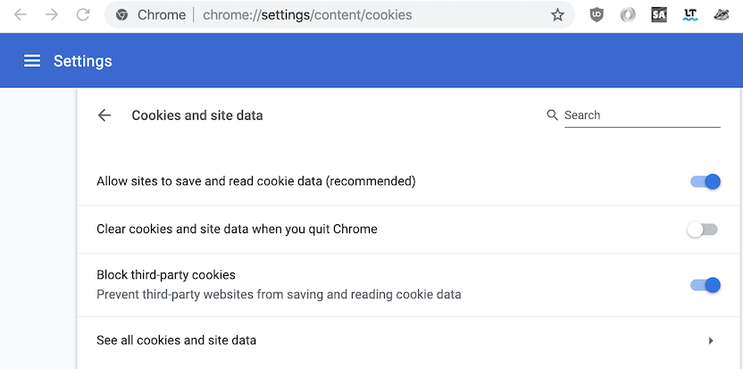 Enable Block third-party cookies Chrome
